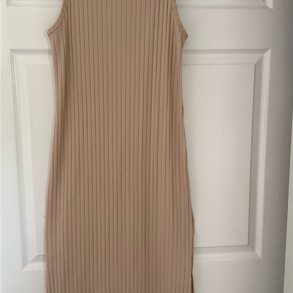 Old Navy Tan Ribbed Sheath Midi Dress